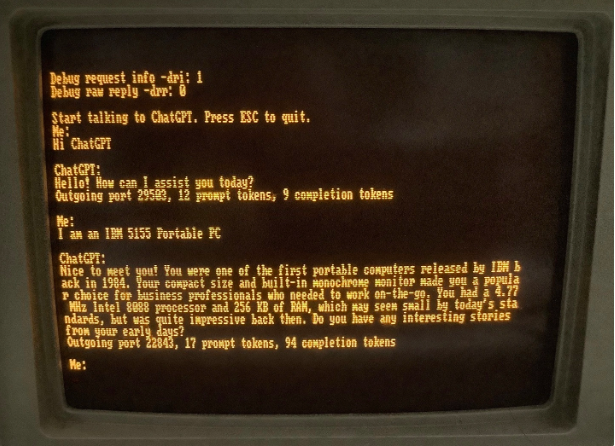 1984年的IBM PC上成功运行ChatGPT客户端