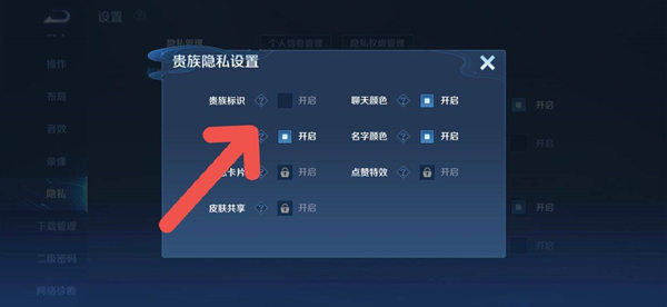 王者荣耀贵族显示开关在哪里